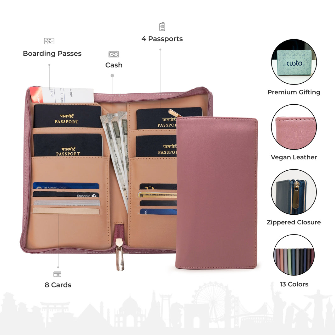 Family passport holder with zipper