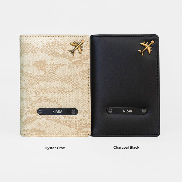 Passport Cover Pack of 2 in Oyster Croc and Charcoal Black | Custo