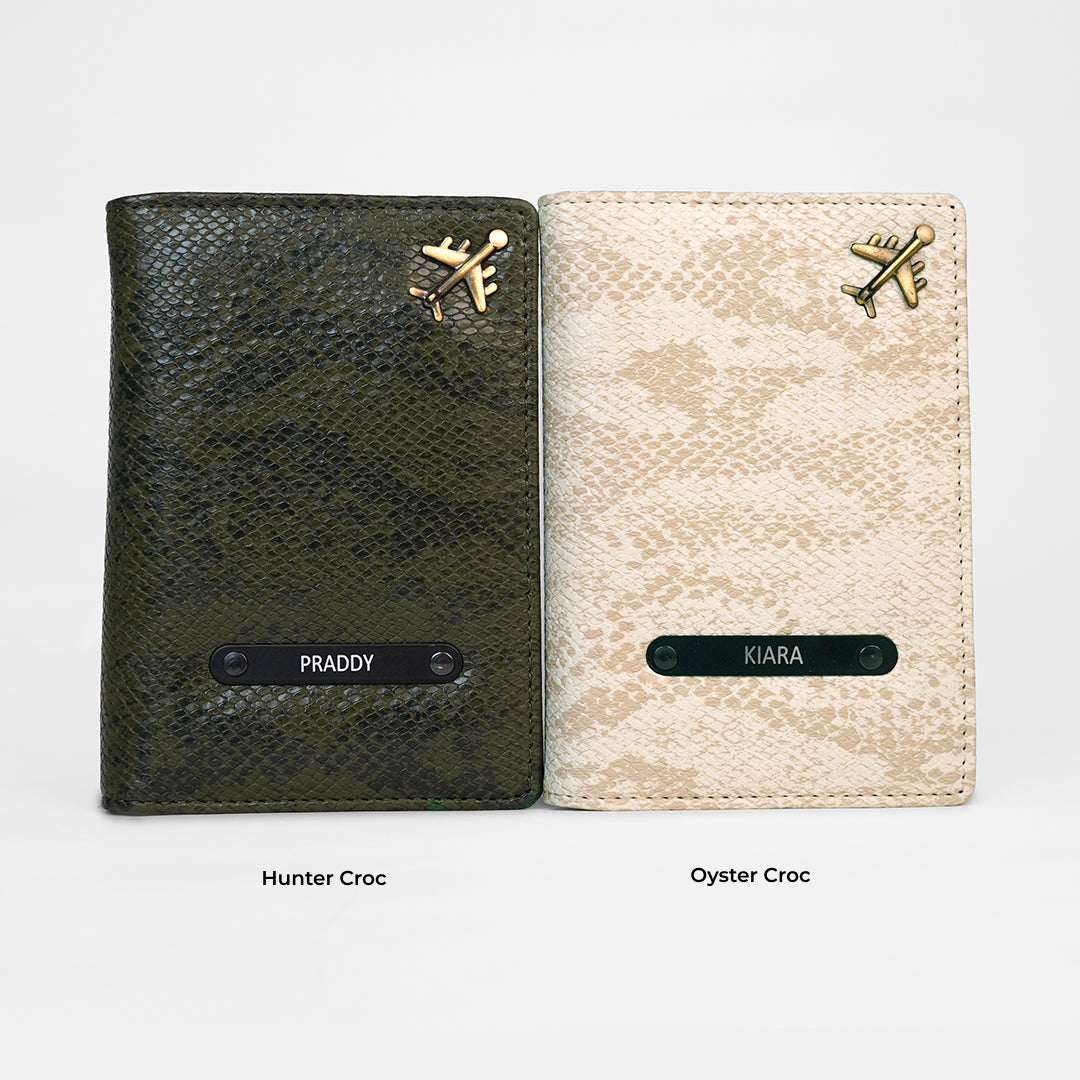 Passport Cover Pack of 2 in Hunter Croc and Oyster Croc | Custo