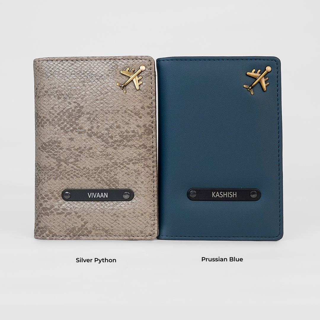 Passport Cover Pack of 2 in Silver Python and Prussian Blue | Custo