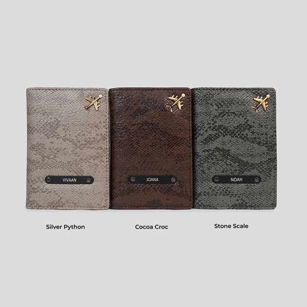 Passport Cover Pack of 3 in Silver Python, Cocoa Croc and Stone Scale | Custo