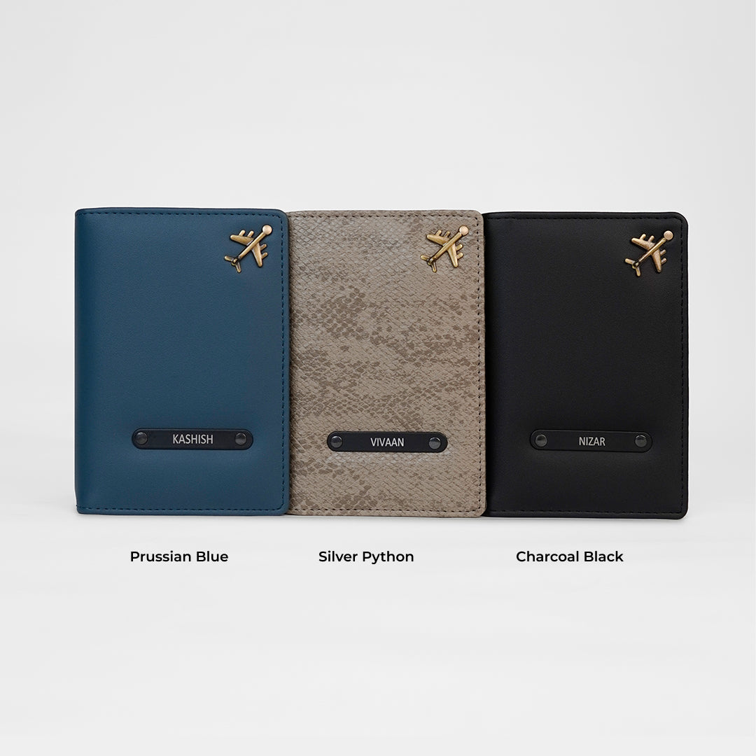 Passport Cover Pack of 3 in Prussian Blue, Silver Python and Charcoal Black | Custo