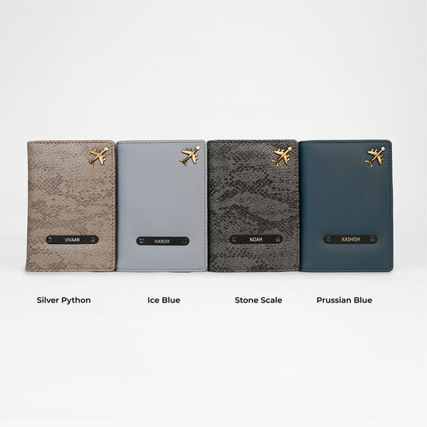 Passport Cover Pack of 4 in Silver Python, Ice Blue, Stone Scale and Prussian Blue | Custo