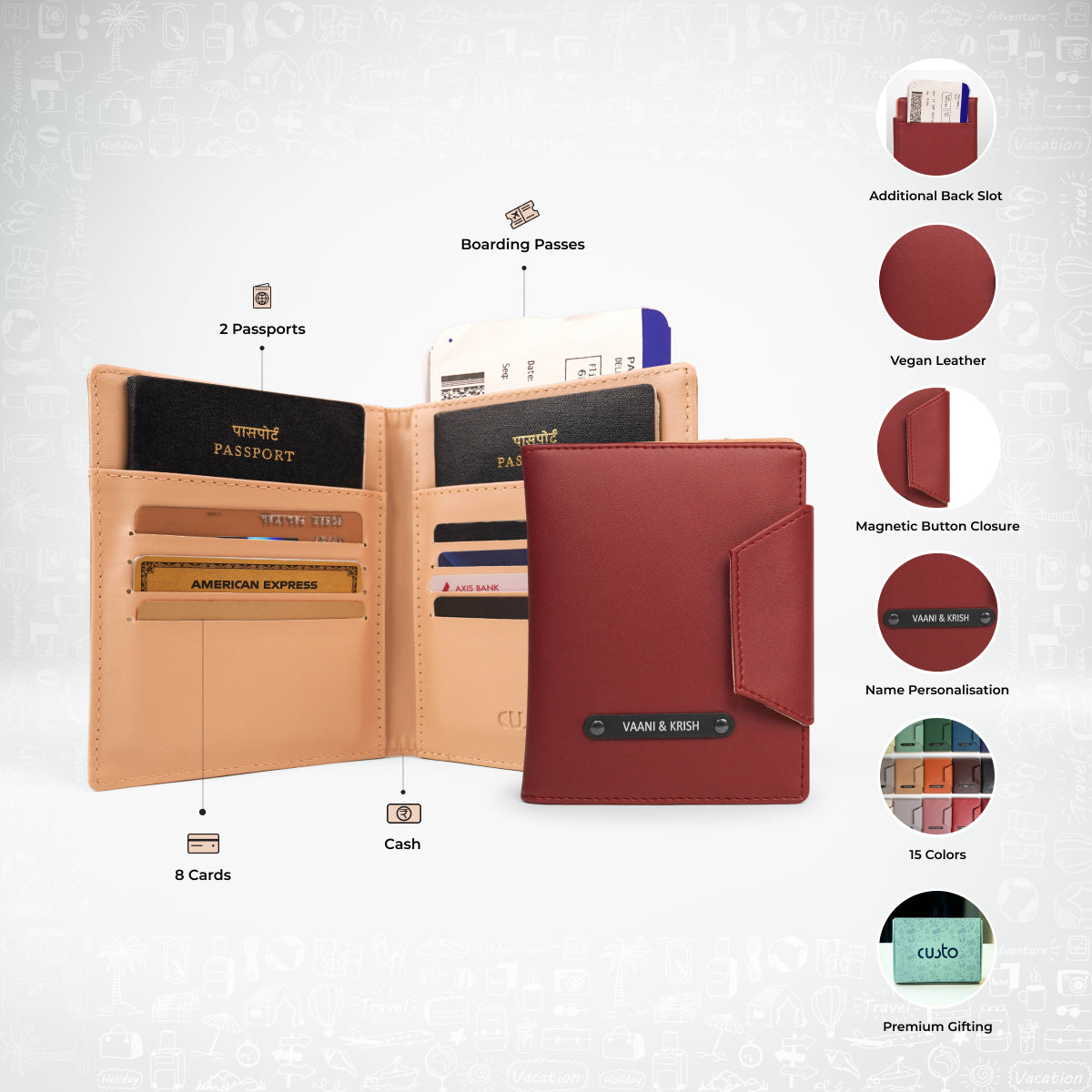 Dual Passport Holder Pack of 2 in Burgundy | Custo