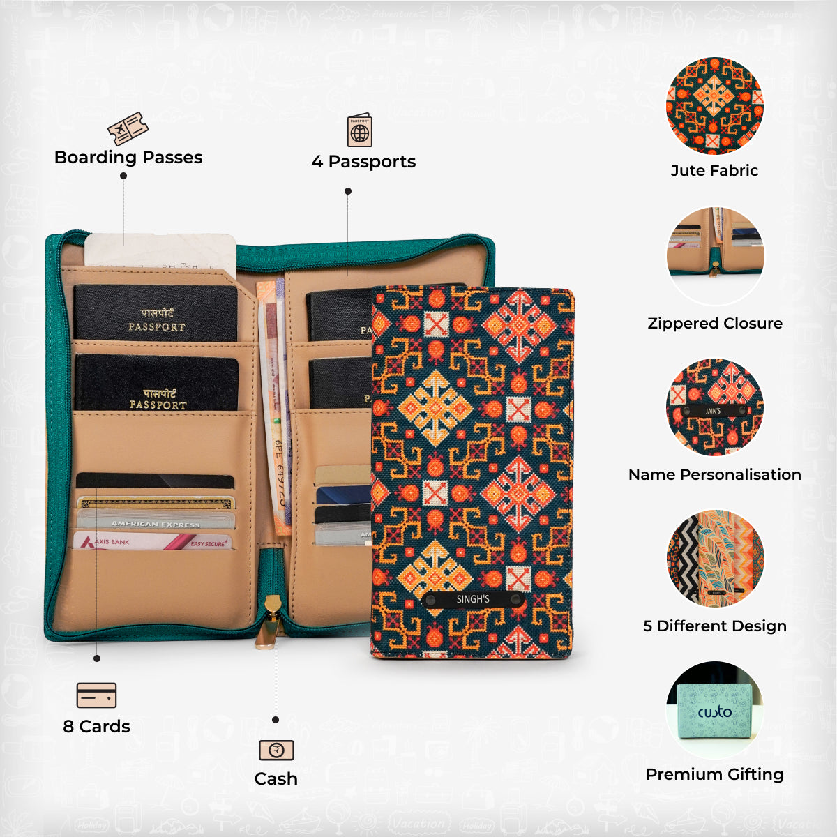 Family Passport Holder with Zipper