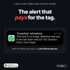Real iPhone left-behind alert from CustoTag: item no longer detected near you, with last seen location.